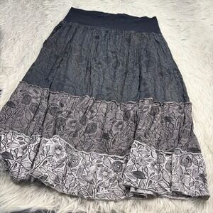 Soul Flower Women's XXL Gray Black Floral Tiered Maxi Skirt Peasant Boho